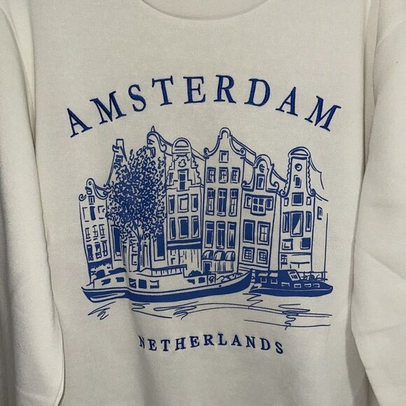 LOVE THEORY S-XL White Lily Blue Amsterdam Netherlands Graphic Crew Pullover - Picture 7 of 13